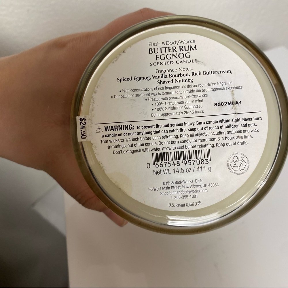 NWT BBW Butter Rum Eggnog 3-Wick Candle Holiday Scent - Picture 3 of 6